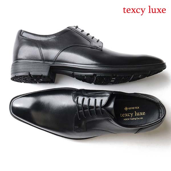 texcy luxe テクシーリュクス TU-8001 ビジネスシューズ GORETEX 3Eワイズ プレーントゥ ブラック 本革 防水 全天候型 仕事用 メンズ 3E_1