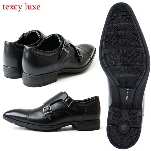 texcy luxe テクシーリュクス TU-8004 ビジネスシューズ GORETEX 3Eワイズ ダブルモンクストラップ ブラック 本革 防水 全天候型 仕事用_3