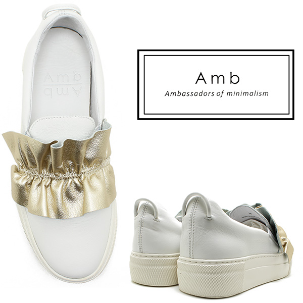 Amb Ambassadors of minimalism/アンバサダーズオブミニマリズム RUFFLE レザーリボンスニーカー ホワイトメタリック レディース/レザー/_2