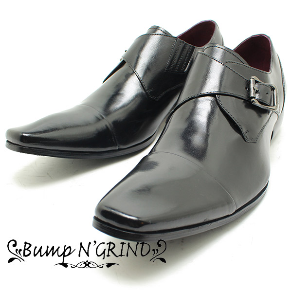 Bump N' GRIND/バンプアンドグラインド  6032 ストレートチップ　モンクストラップ 本革ビジネスシューズ ブラックレザー スクエアトゥ/