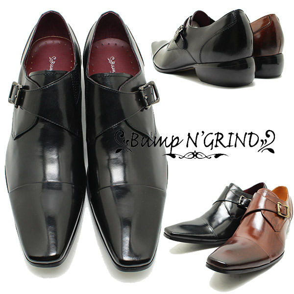 Bump N' GRIND/バンプアンドグラインド 6032 ストレートチップ　モンクストラップ 本革ビジネスシューズ ブラックレザー スクエアトゥ/_1