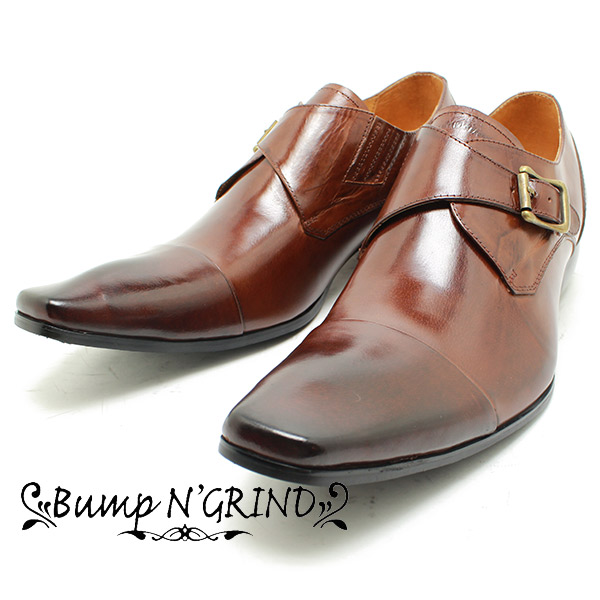 Bump N' GRIND/バンプアンドグラインド  6032 ストレートチップ　モンクストラップ 本革ビジネスシューズ キャメルブラウンレザー スクエ
