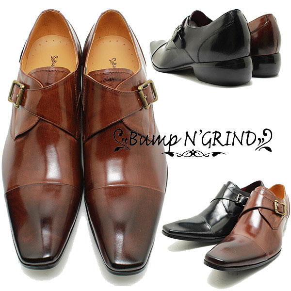 Bump N' GRIND/バンプアンドグラインド 6032 ストレートチップ　モンクストラップ 本革ビジネスシューズ キャメルブラウンレザー スクエ_1