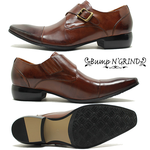 Bump N' GRIND/バンプアンドグラインド 6032 ストレートチップ　モンクストラップ 本革ビジネスシューズ キャメルブラウンレザー スクエ_2