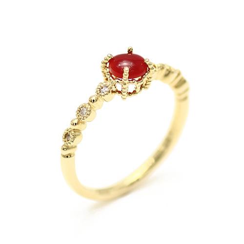 Pt 900 血赤 珊瑚 カボション カット リング 11.5 号サイズ Pt900血赤