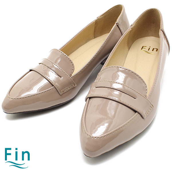 Fin フィン 05-8991 低反発スポンジ入り3.5センチヒール付きローファー グレイ  仕事用/リクルート/履きやすい