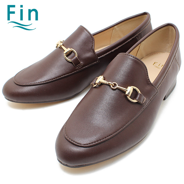 Fin フィン 05-9256 低反発スポンジ入りビットローファー ブラウン  レザー/ペタンコ/ローファーの通販は