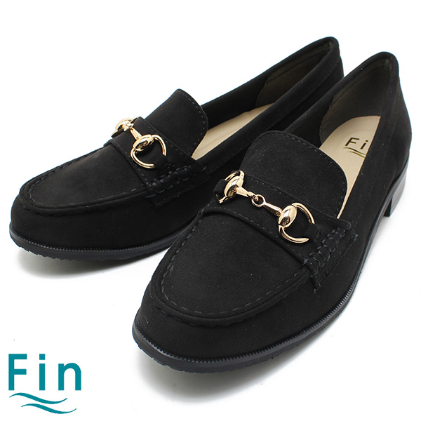 Fin フィン 05-9344 低反発スポンジ入りスエードビットローファー ブラック  ペタンコ/ローファー