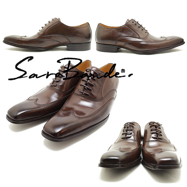 SARABANDE/サラバンド 1373 ノンブローグウイングチップ バッファローレザー・ロングノーズビジネスシューズ ダークブラウン※焦がし加工_1