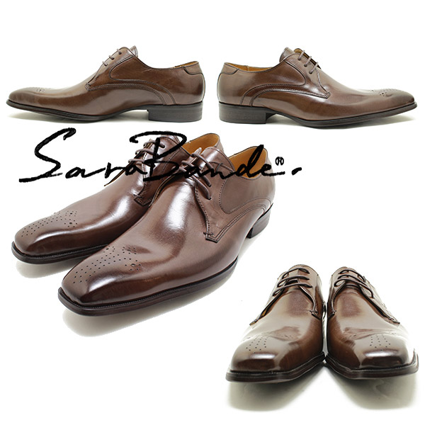 SARABANDE/サラバンド 1375 外羽メダリオン バッファローレザー・ロングノーズビジネスシューズ ダークブラウン※焦がし加工【ボロネーゼ_1