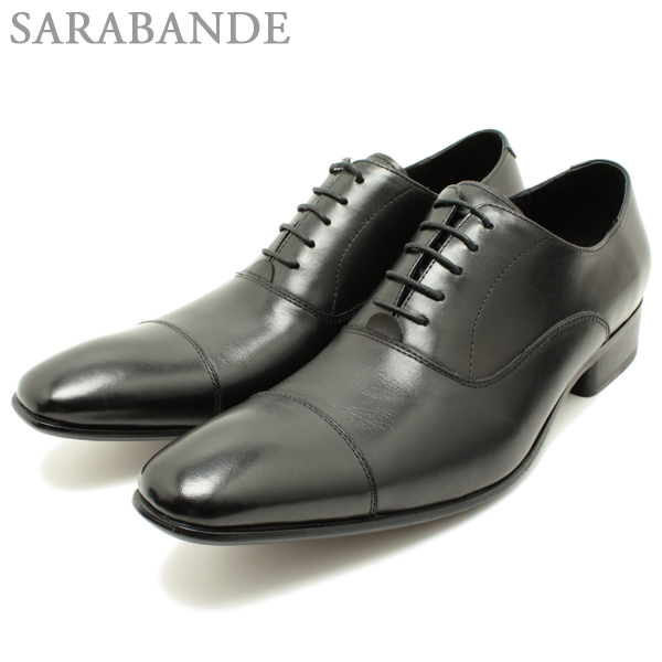 SARABANDE/サラバンド 7332 エレガント“ロングノーズ”ストレートチップ ブラックレザー 【レザーソール＆カーフレザーモデル】【3.5cm