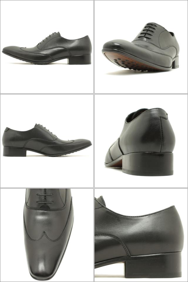 SARABANDE/サラバンド 7333 エレガント“ロングノーズ”ノンブローグウィングチップ ブラックレザー 【レザーソール＆カーフレザーモデル