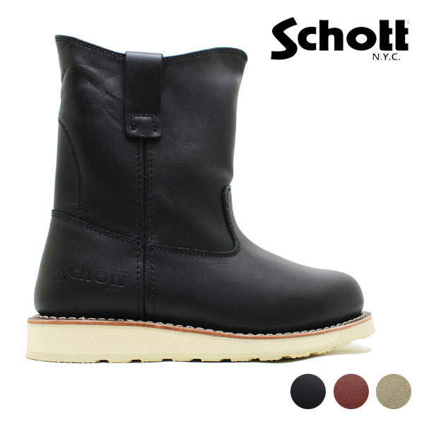 ショット Schott ペコスブーツ ウエリントンブーツ Wellington boots 本革 メンズ ブーツ ブラック ベージュ ブリック S24100の通販は 21,681円
