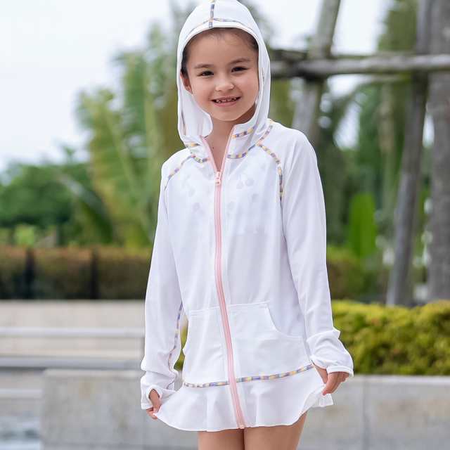 ラッシュガード キッズ フリルパーカー 水着用 長袖 女の子 ジュニア UVパーカー ラッシュパーカー 日焼け対策