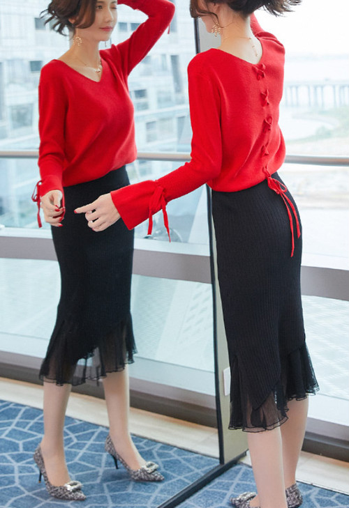 ニットセットアップ レディース ニットトップス Vネック ニット リブニットスカート リブニットタイトスカート ニットスカートミモレ丈 の通販はau Pay マーケット Sunny Place