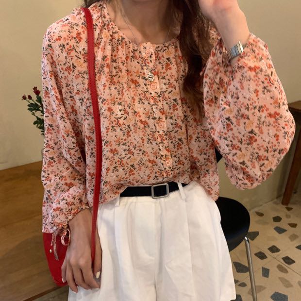 ブラウス レディース 春夏 トップス 長袖 きれいめ 花柄 シャツ リボン ゆったり 体型カバー ボリューム袖 ピンク S M L Xl 可愛い ガーの通販はau Pay マーケット Sunny Place