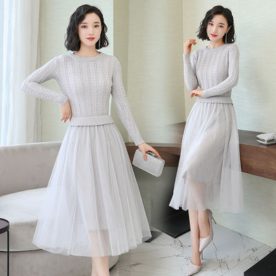 ニットワンピース 韓国ファッション セットアップ ニットベスト レースワンピース 秋冬ワンピース アプリコット グレー ブラック 膝下丈 の通販はau Pay マーケット Sunny Place