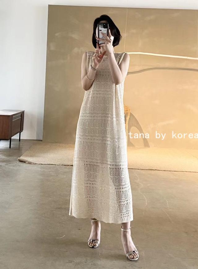 ニット 透かし編み キャミワンピース ニットワンピース レディース ノースリーブ 袖なし スリット ロング丈 マキシ丈 サマーワンピ 代 の通販はau Pay マーケット Sunny Place