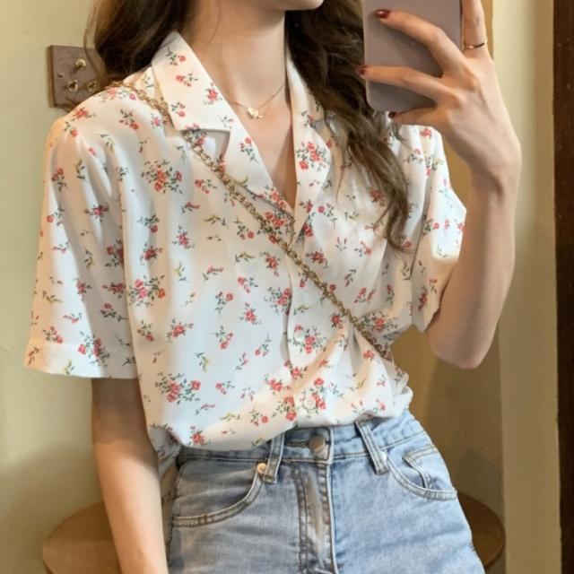 開襟シャツ 小花柄 オープンカラー ゆったり 半袖 サマーシャツ 柄シャツ ブラウス 代 30代 春 夏 の通販はau Pay マーケット Sunny Place