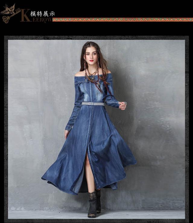 デニム スカート ワンピース レディース ロングワンピース 長袖 カジュアル お出かけ デート 女子会 大人可愛い ブルー ウエスト切替 オの通販はau Pay マーケット Sunny Place