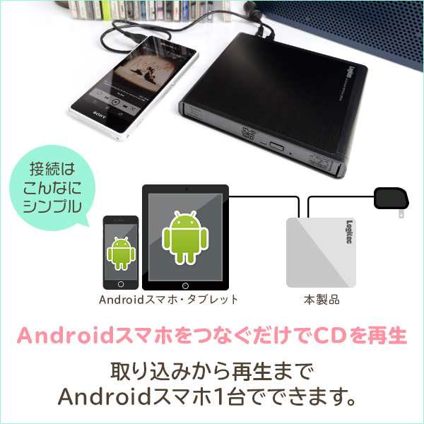 Android スマホ用 Cdレコーダー ポータブルcdプレーヤー Cd録音 取り込みができるcdドライブ Cd プレーヤー スマートフォン用 Ldrw Pmh8の通販はau Pay マーケット ロジテックダイレクト