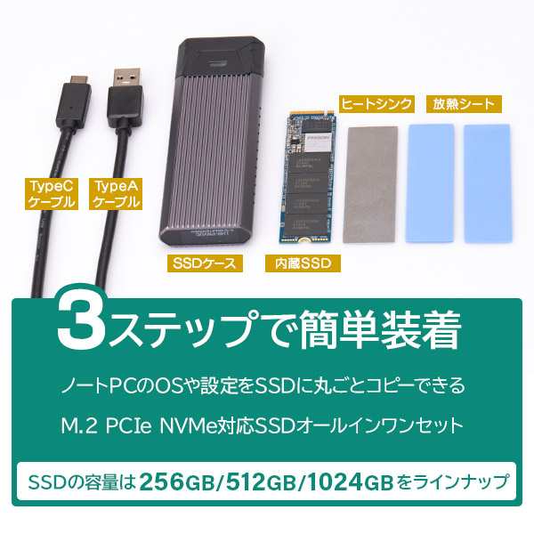 小型 M.2 内蔵SSD換装キット 1024GB 変換 NVMe対応 データ移行ソフト付 LMD-SMB1024UC｜au PAY マーケット