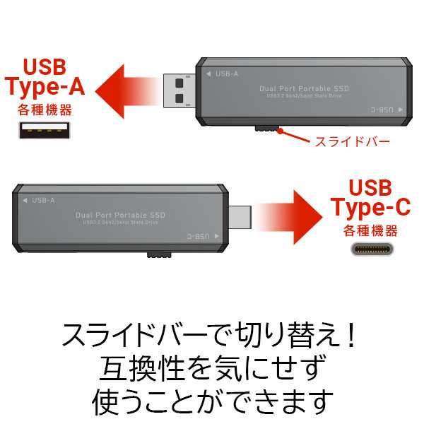 ロジテック ポータブルSSD 500GB 高速 外付け type-C type-A 両対応