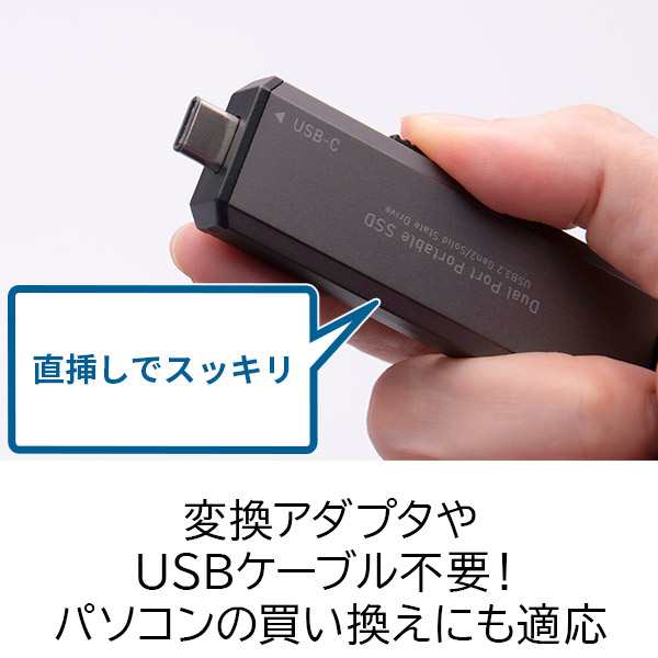 ロジテック ポータブルSSD 500GB 高速 外付け type-C type-A 両対応