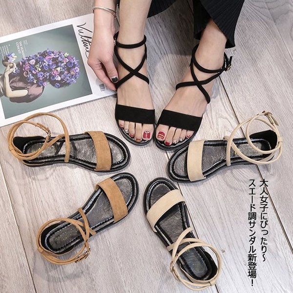 サンダル レディース フラット スエード調 オープントゥ ストラップ オシャレ カジュアル シューズ 靴 美脚 春 夏の通販はau Pay マーケット Ashley セール開催中