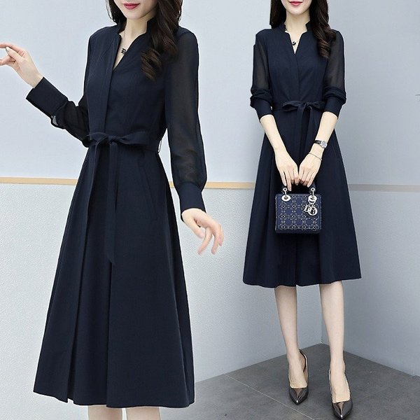 ワンピース レディース 40代 ワンピース 春夏 きれいめ膝丈ワンピース上品 長袖 シフォンワンピース Vネック 着痩せ 通勤 結婚式ドレス の通販はau Pay マーケット Ashley セール開催中