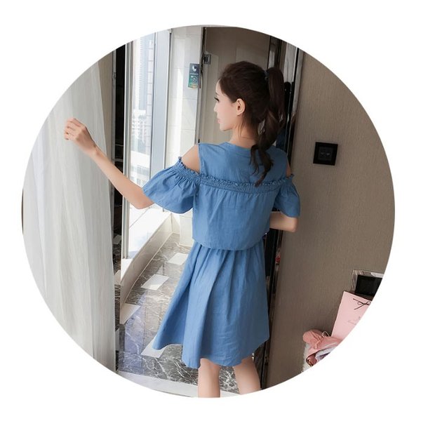 レディース ワンピース 体型カバー 半袖 偽二枚 オフショルダー 膝丈 デニムワンピース 薄手 女性用 夏物 半袖ワンピース 肩出し デニムの通販はau Pay マーケット Ashley セール開催中