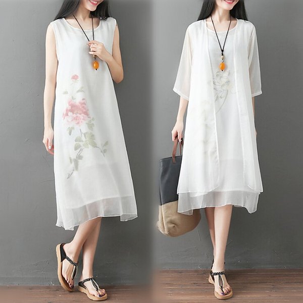 ワンピース 羽織り セットアップ レディース オシャレ 夏 きれいめ 花柄 牡丹 蓮 ワンピ 膝丈 40代 通勤 お出かけ Uvカットの通販はau Pay マーケット Ashley セール開催中