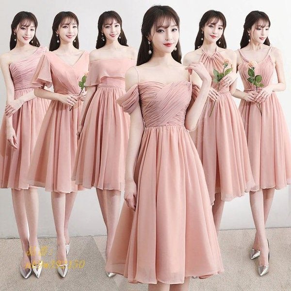 ブライズメイド ドレス 膝丈ドレス 花嫁 卒業式 パーティー 二次会 6タイプ オフショルダー ピンク 二次会結婚式ドレス 演奏会の通販はau Pay マーケット Ashley セール開催中