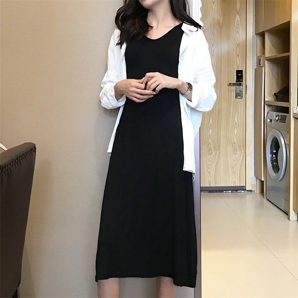 黒ワンピース 白シャツ レディース ロングワンピ カットソー ノースリーブ ワンピース Or ロング 白 薄手 Uvカトー シャツ 部屋着 オシャの通販はau Wowma Ashley セール開催中