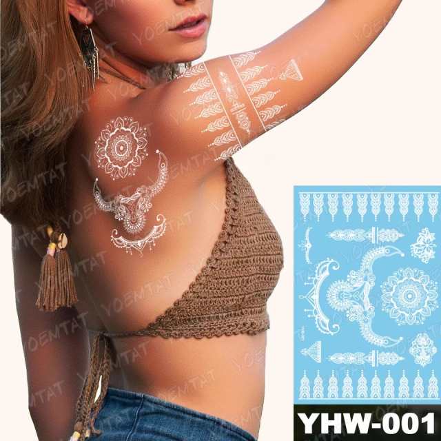 タトゥーシール フェイクタトゥー ホワイトタトゥーシール ホワイトレース ファッションシール 刺青 入れ墨 文身 tattoo 送料無料 通販 
