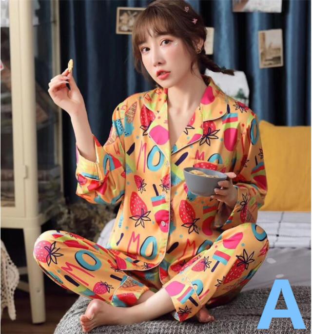 シルク風パジャマ レディース 春秋長袖 寝巻き 絹 ルームウェア 大きいサイズ パジャマセット プリント パジャマ 部屋着 無地 の通販はau Pay マーケット プロリア