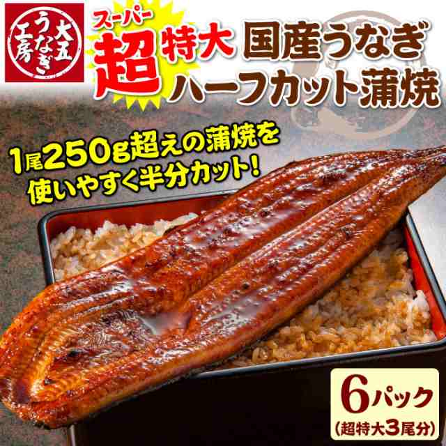 超特大うなぎ　土用の丑の日　PAY　大五うなぎ工房　au　蒲焼　蒲焼き　ご自宅用　6人前　ハーフカット蒲焼6パックセット　マーケット　PAY　合計750g以上　冷凍　送料無料の通販はau　丑の日　国産うなぎ　マーケット－通販サイト