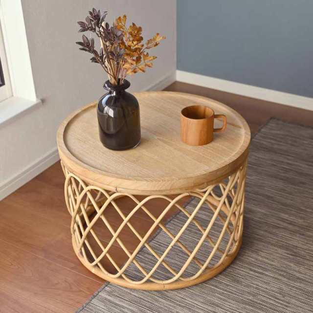 サイドテーブル コーヒーテーブル 木製 チーク 無垢材 ラタン 韓国