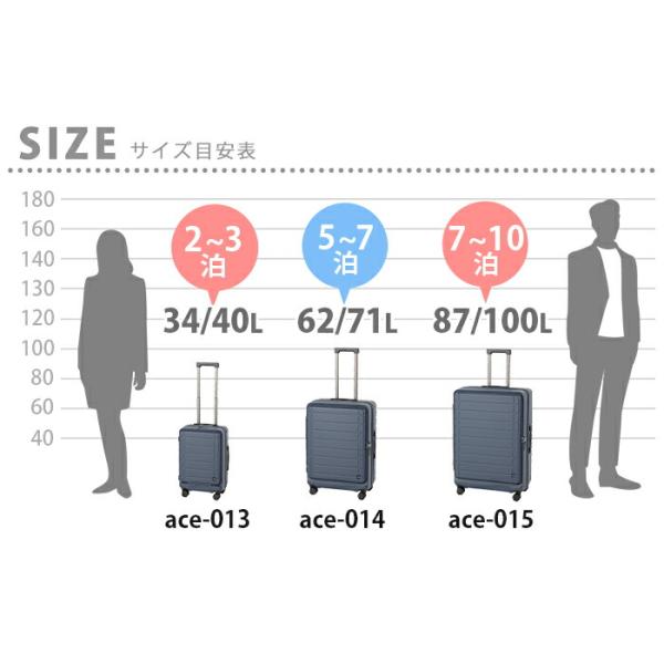 ACE エース スーツケース エスカレラ フロントオープン キャリーバッグ 拡張 機内持込 国際線 国内線 34〜40L Sサイズ 8輪 TSロック 05651_13