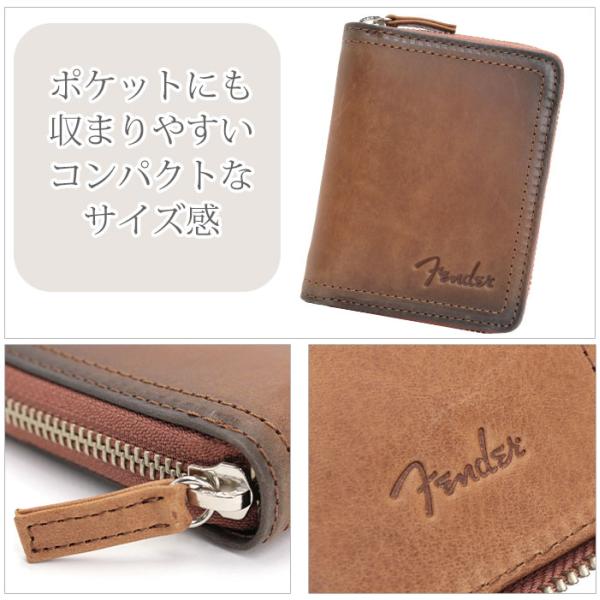 フェンダー 二つ折財布 Fender Stratocaster ラウンドファスナー ミドルサイズ メンズ 男性 札入れ カード収納 小物 レザー 本革 牛革 コンパクト シンプル_5