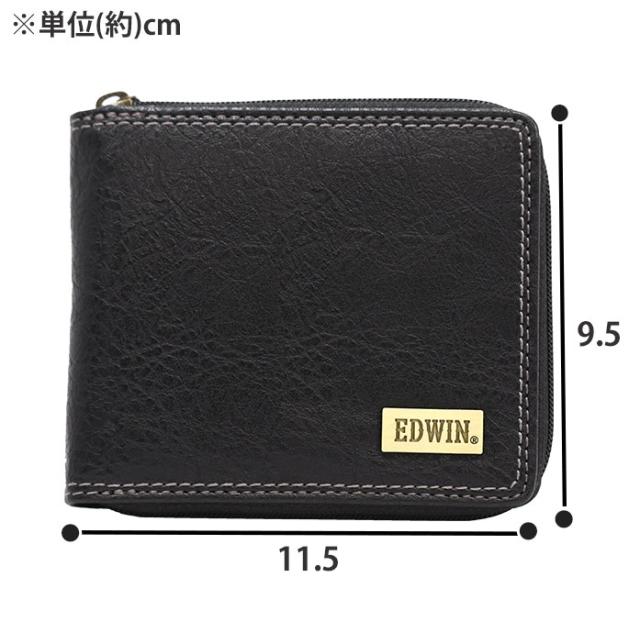 エドウイン 財布 メンズ EDWIN 二つ折財布 メタルプレート シボ