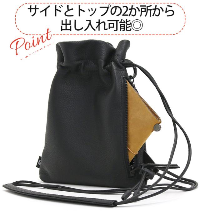 ワク ショルダーバッグ waku レディース メンズ ワンショルダー ミニショルダー 巾着 ポーチ ショルダー バッグ かばん 鞄 斜め掛け ママバッグ 女性 男性 A6 コンパクト おしゃれ シンプル カジュアル きれいめ ブラック 牛革 レザー ソフト 上品 軽量 WK-0030_6