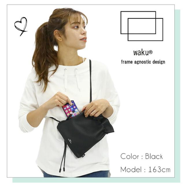 ワク ショルダーバッグ waku レディース メンズ ワンショルダー ミニショルダー 巾着 ポーチ ショルダー バッグ かばん 鞄 斜め掛け ママバッグ 女性 男性 A6 コンパクト おしゃれ シンプル カジュアル きれいめ ブラック 牛革 レザー ソフト 上品 軽量 WK-0030_13