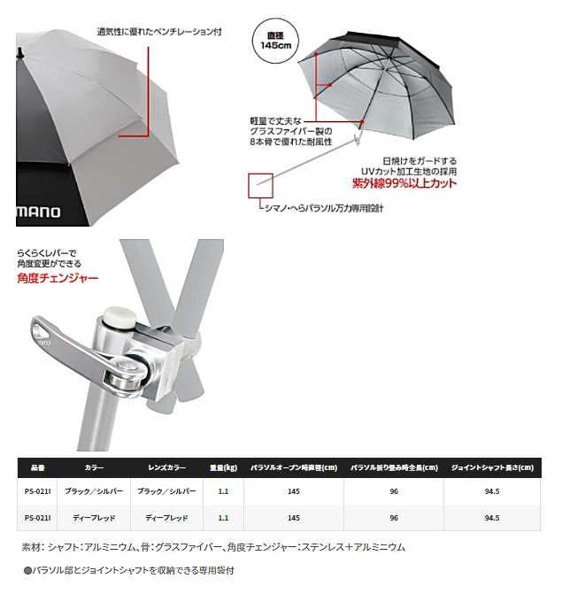 限定 クーポン10% シマノ(SHIMANO) 角度チェンジャー付きパラソル PS