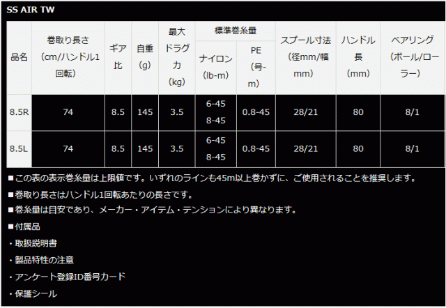 ベイトリール ダイワ 23 SS AIR TW 8.5R 右ハンドル / daiwa 釣具