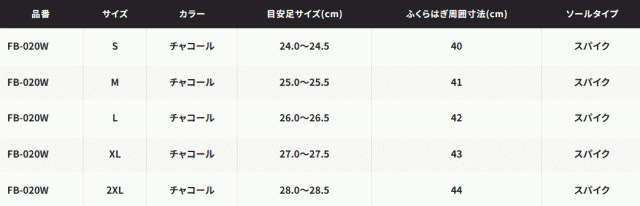 シマノ スタンダードライトブーツ スパイク FB-020W チャコール S  (24.0〜24.5cm) / shimano 釣具