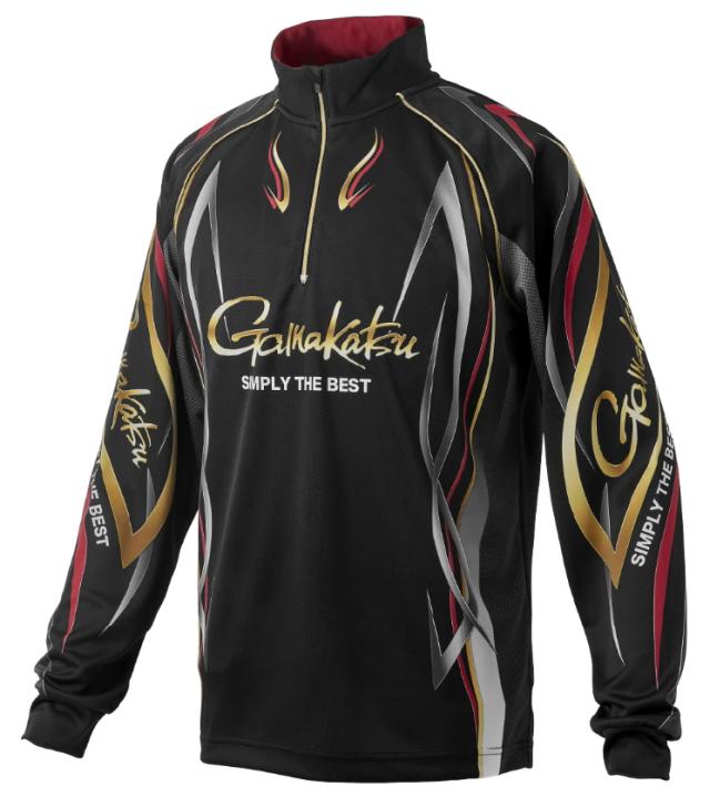 がまかつ 2WAYプリントジップシャツ GM-3734 ブラック×レッド 5L