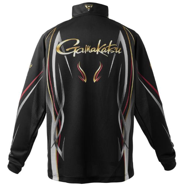 がまかつ 2WAYプリントジップシャツ GM-3734 ブラック×レッド 5L