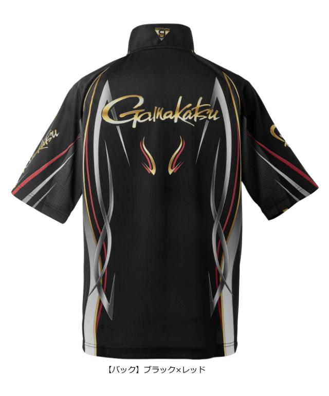 がまかつ ウェア 2WAYプリントジップシャツ(長袖) M ブラック×レッド