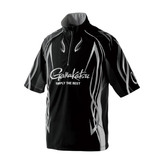 あ がまかつ 2WAYプリントジップシャツ(半袖) GM-3735 ブラック